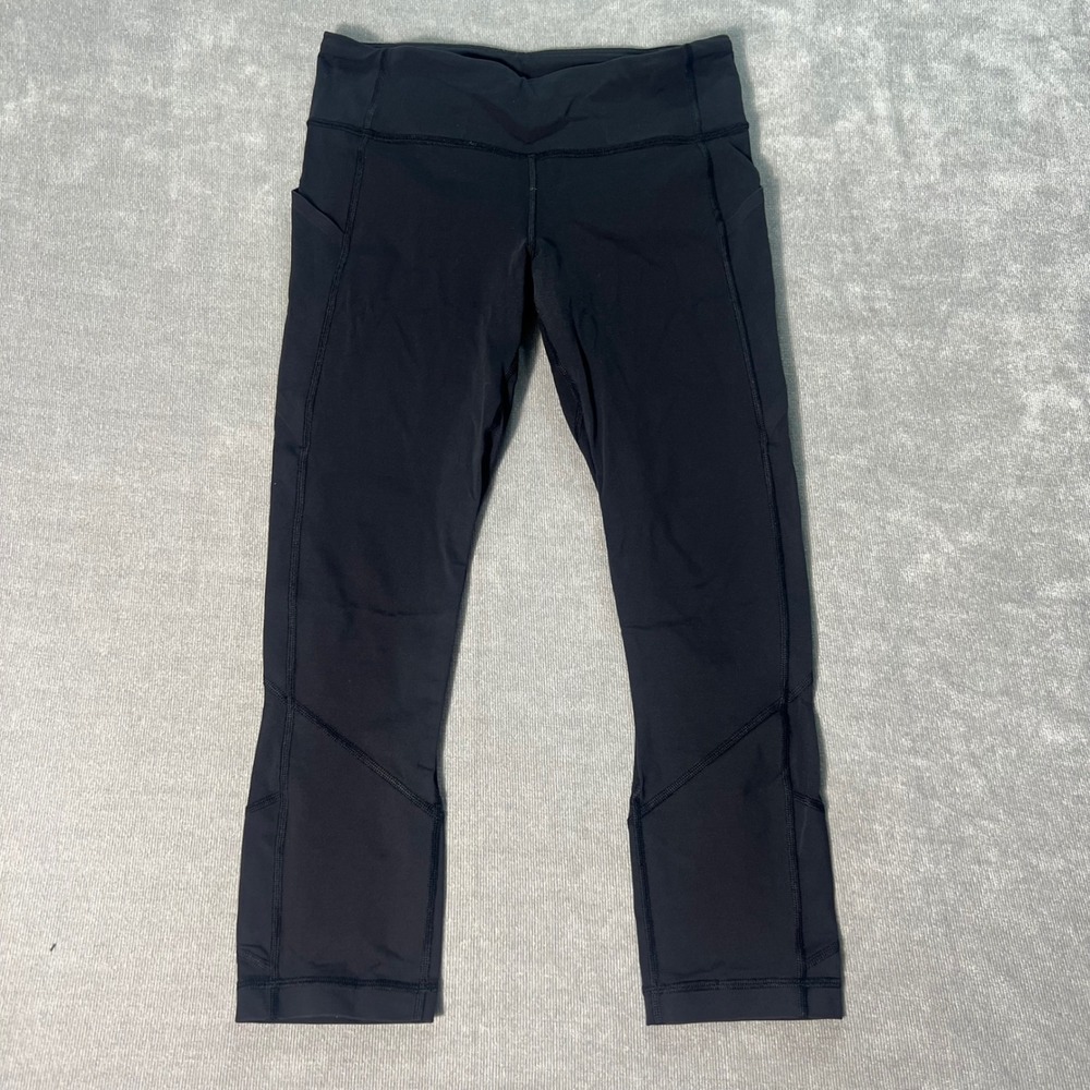Lululemon Speed Up Crop Black Running Leggings Size 6 Pockets Training Tights
